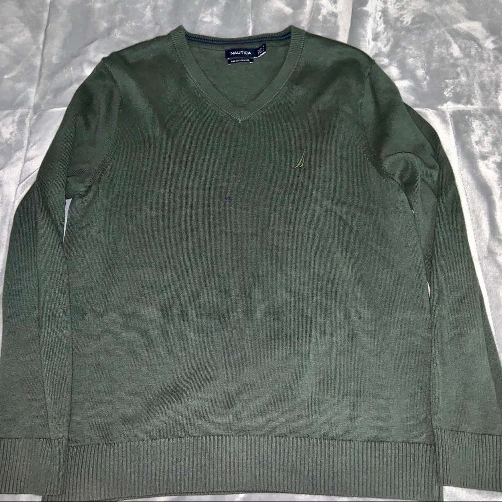 Nautica Mens Dark Green V-Neck Sweater